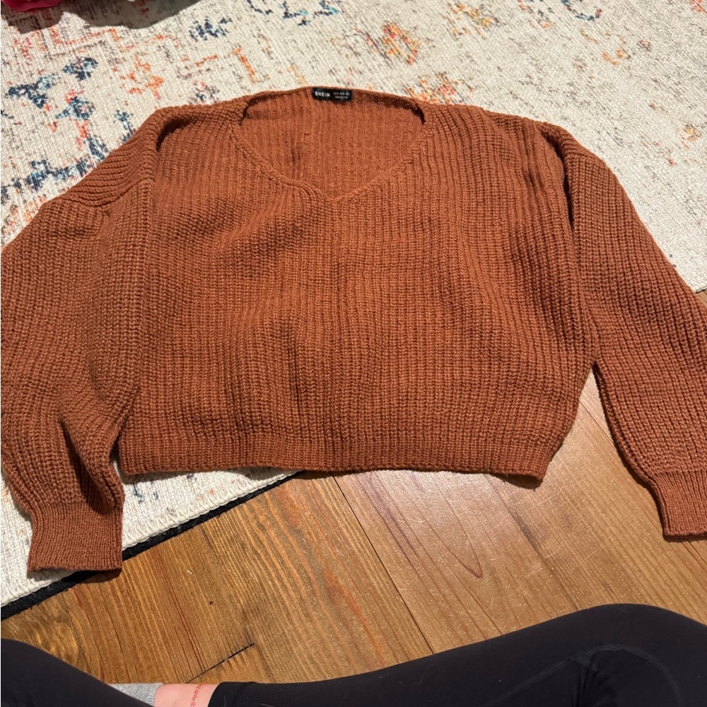 SHEIN Rust V-Neck Sweater